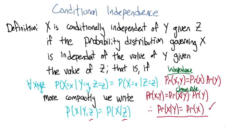 Definition for conditional independence