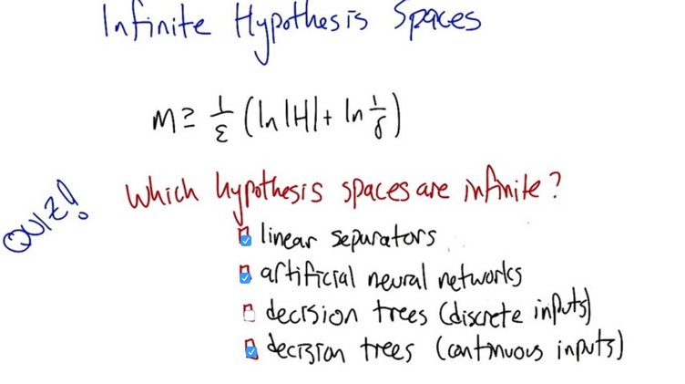 Quiz 1: Which Hypothesis Spaces Are Infinite