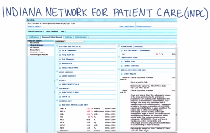 Screenshot of INCP, it looks like one EHR, but the data are from multiple sources